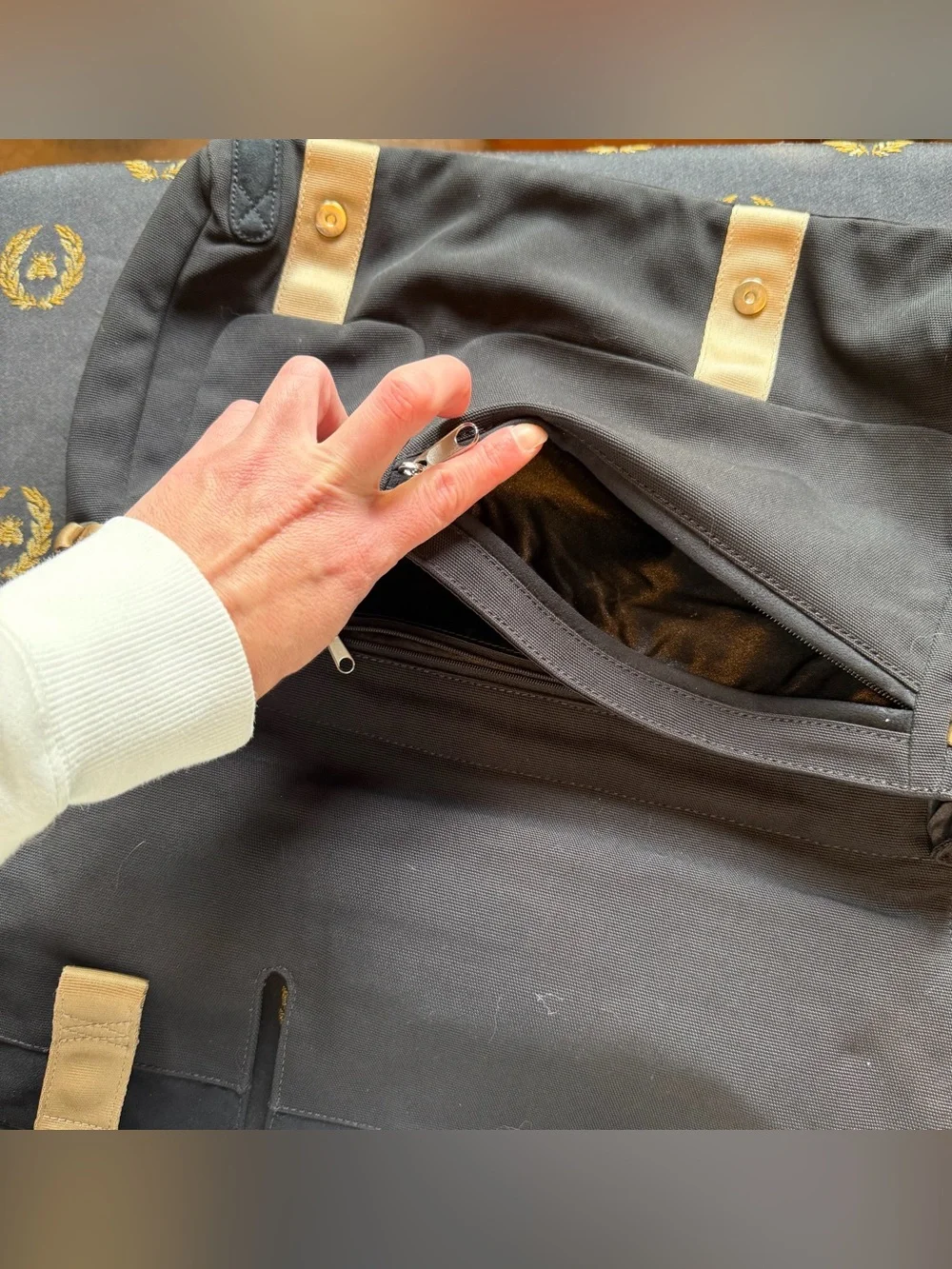 Nike Black Canvas Messenger Bag with Tan Straps